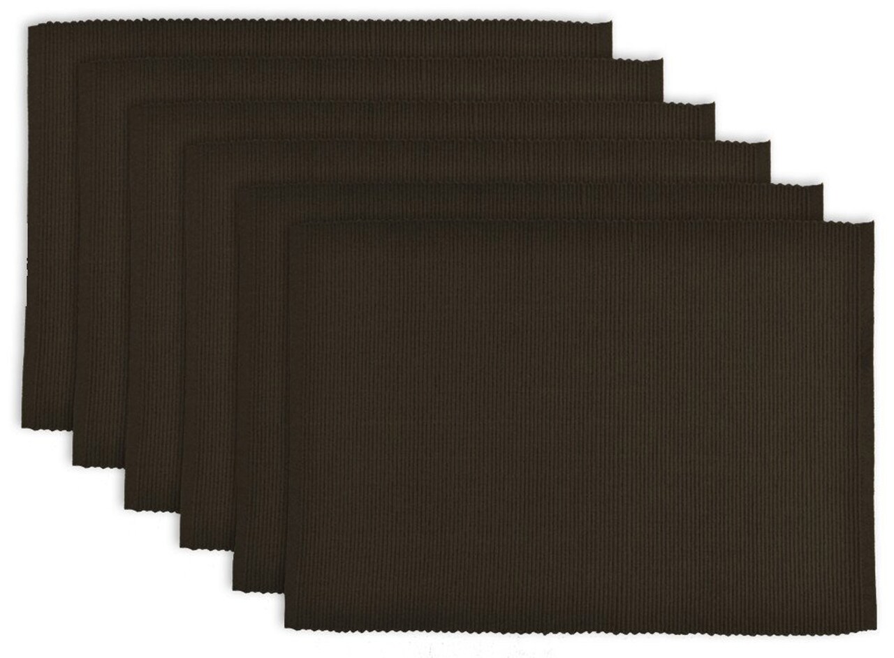 Contemporary Home Living Set of 6 Chocolate Brown Ribbed Rectangular Placemats 13" x 19"